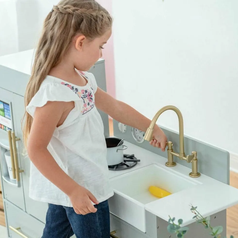 Teamson Kids Little Chef Charlotte Modern Modular Wooden Play Kitchen, Grey/Gold