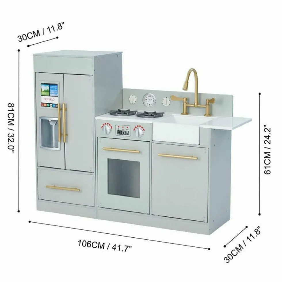 Teamson Kids Little Chef Charlotte Modern Modular Wooden Play Kitchen, Grey/Gold