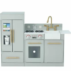 Teamson Kids Little Chef Charlotte Modern Modular Wooden Play Kitchen, Grey/Gold