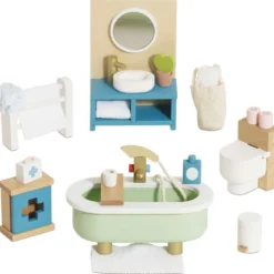 Wooden Dollhouse 19 Piece Bathroom Furniture Set