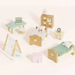 Wooden Dollhouse 24 Piece Child's Bedroom Furniture Set