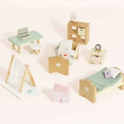Wooden Dollhouse 24 Piece Child's Bedroom Furniture Set